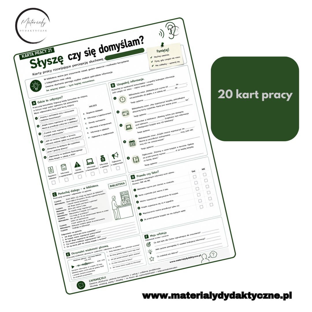 karty pracy rozwijające percepcję słuchową SPE
