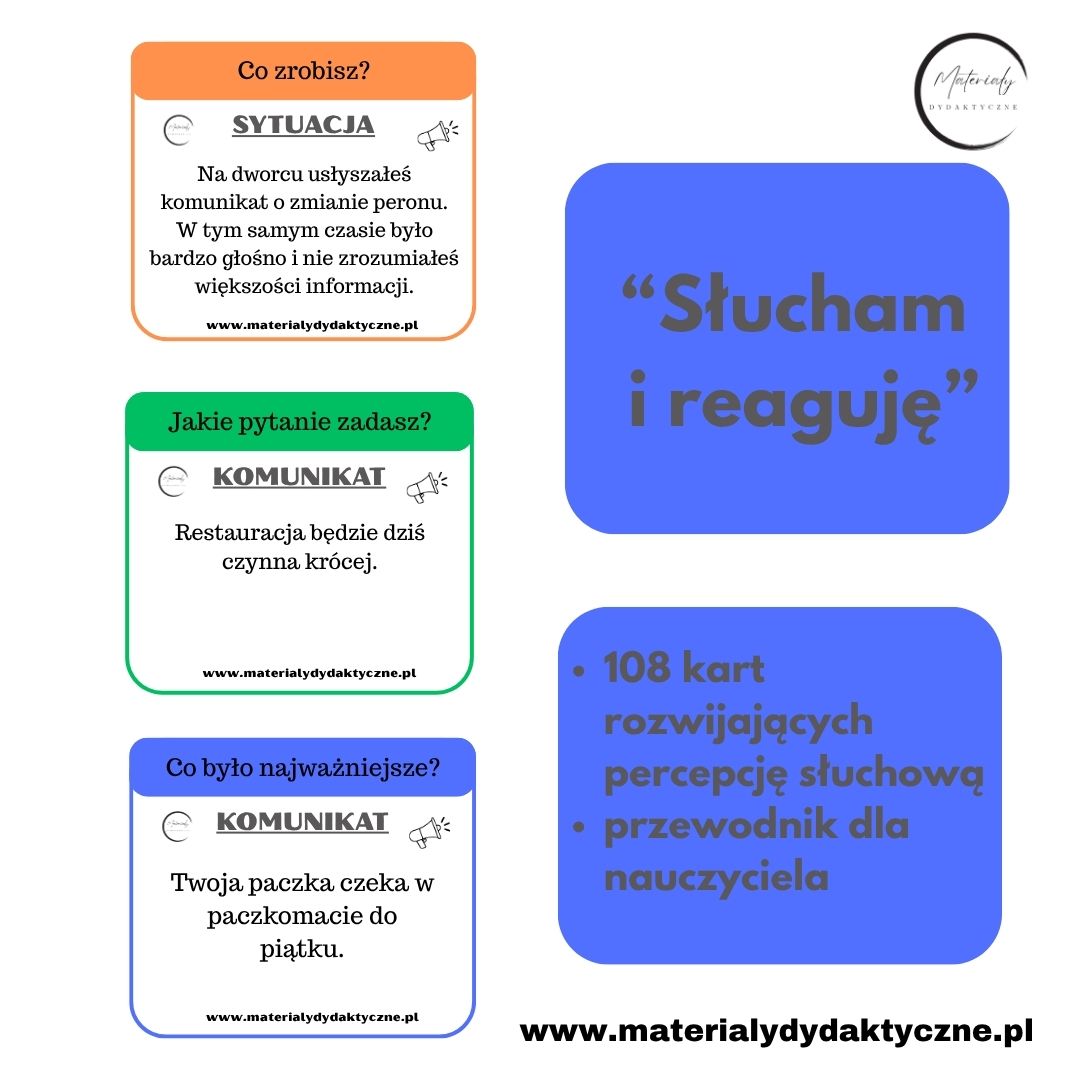 “Słucham i reaguję” 108 kart rozwijających percepcję słuchową SPE materialydydaktyczne.pl