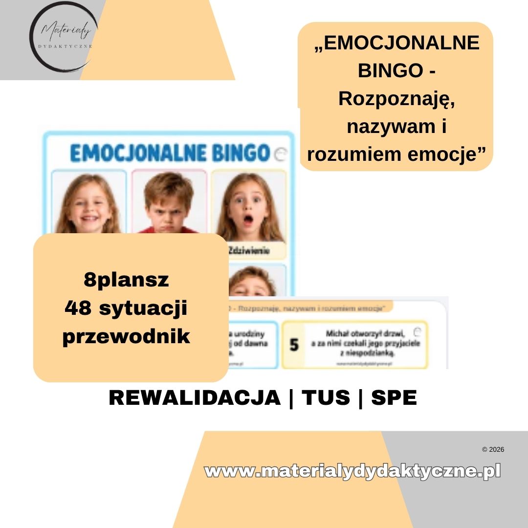 „EMOCJONALNE BINGO - Rozpoznaję, nazywam i rozumiem emocje” materialydydaktyczne.pl